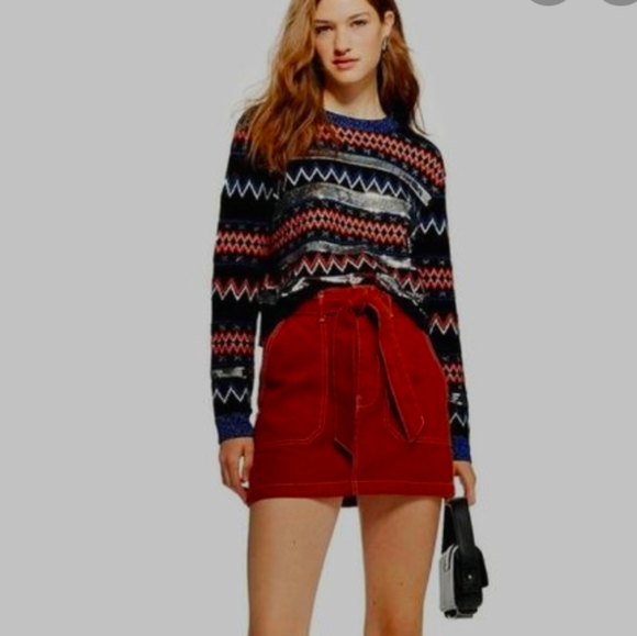 TOPSHOP Sequin Stripe Aztec Fair Isle Sweater 8 - Picture 2 of 8